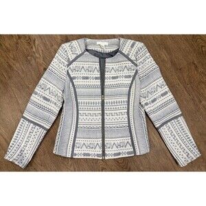 H&M Embroidered Aztec Front Zip Cardigan Jacket Blazer - Women’s‎ Size 12 - EUC